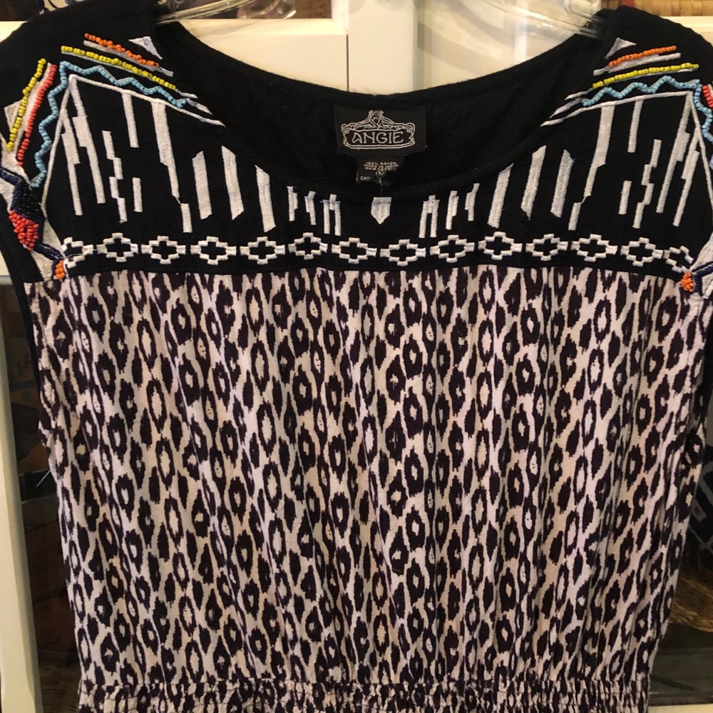 Angie Brand Tribal Print Beaded Dress EUC Size L